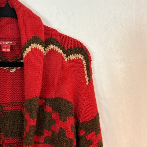 Sundance women’s heritage red southwestern 100% lambs wool tie cardigan size M - Picture 3 of 14
